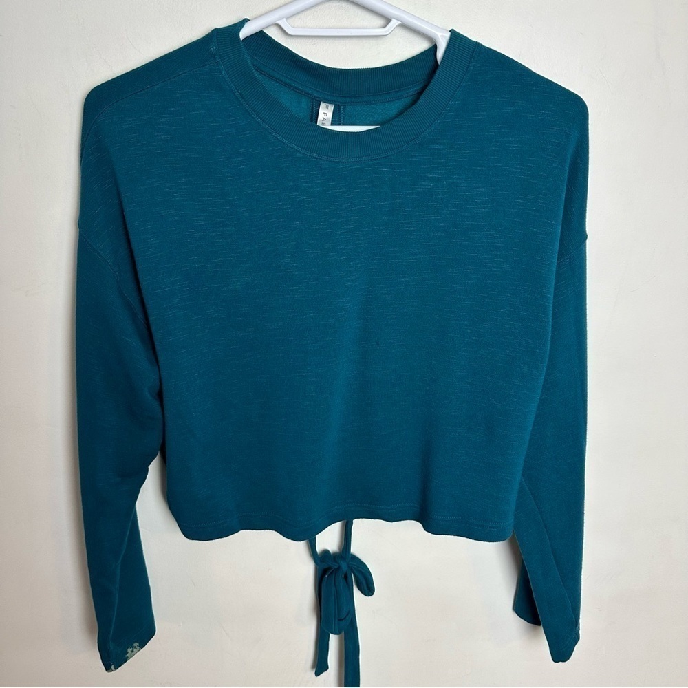 Fabletics Tie Back Sweatshirt Women's size med Blue Fleece Adjustable FLAWED